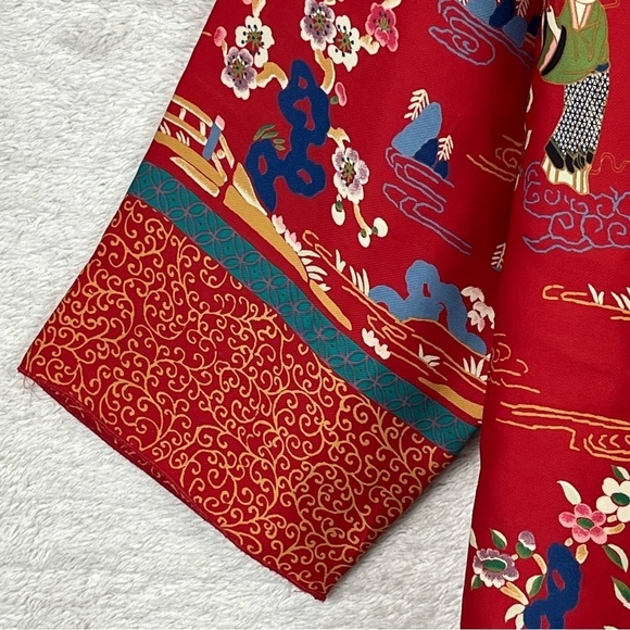 Josie Natori NVintage Red Japanese Print Top Asian Inspired Sz S - Picture 11 of 16